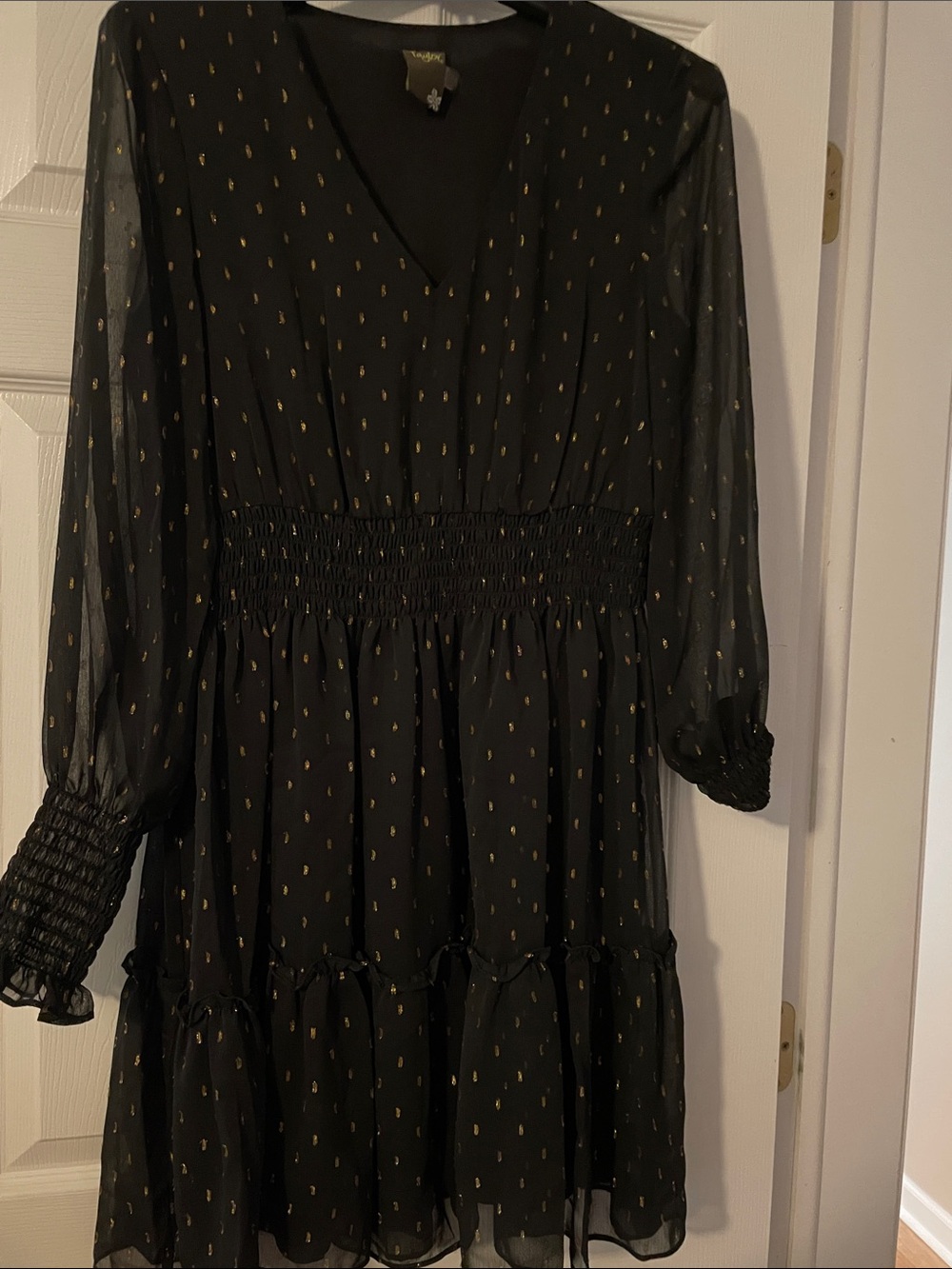 Taylor Black Long-Sleeve Dress with Gold Dot Accents